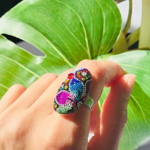 Stunning handmade zirconia crystals beads  ring